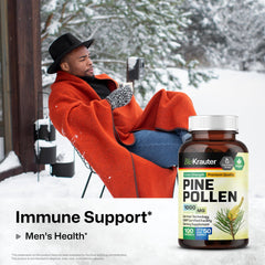 BIO KRAUTER Pine Pollen Capsules label highlighting vegan, GMO-free ingredients