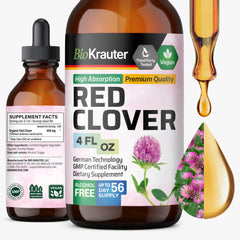 BIO KRAUTER Red Clover bottle with dropper, alcohol-free vegan tincture for daily wellness