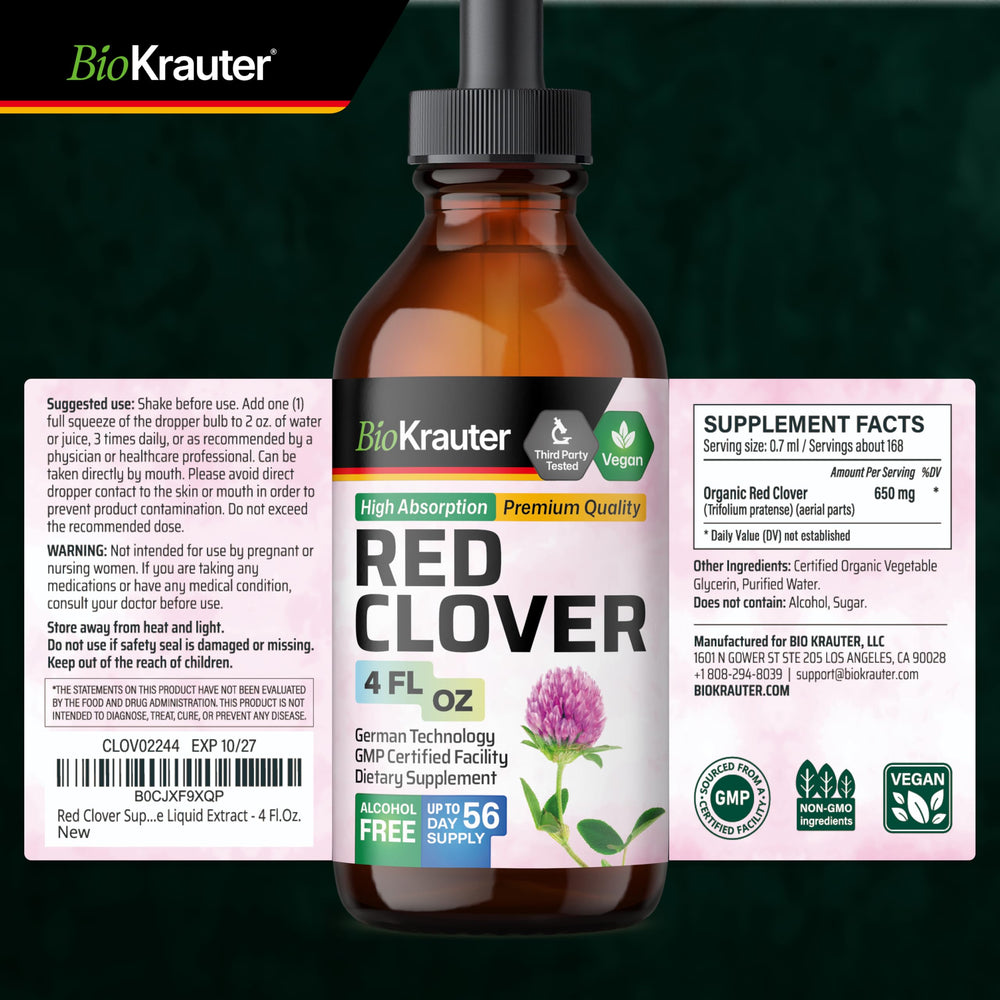 BIO KRAUTER Red Clover drops being added to juice for mixing