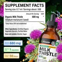 BIO KRAUTER vegan milk thistle tincture bottle shows alcohol-free glycerin formula.
