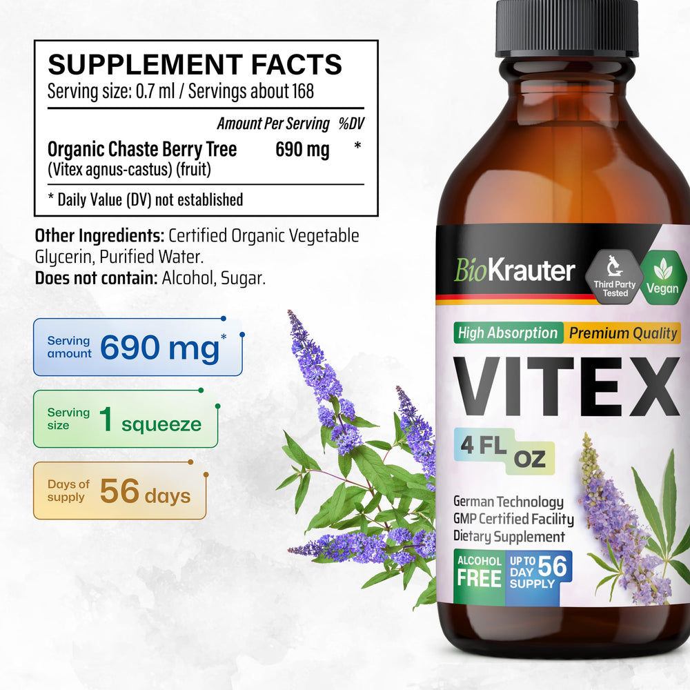 BIO KRAUTER vitex-dropper-application shows easy dosing with three daily servings