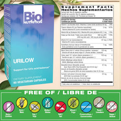 Bio Nutrition Urilow bottle back view shows label and ingredients.
