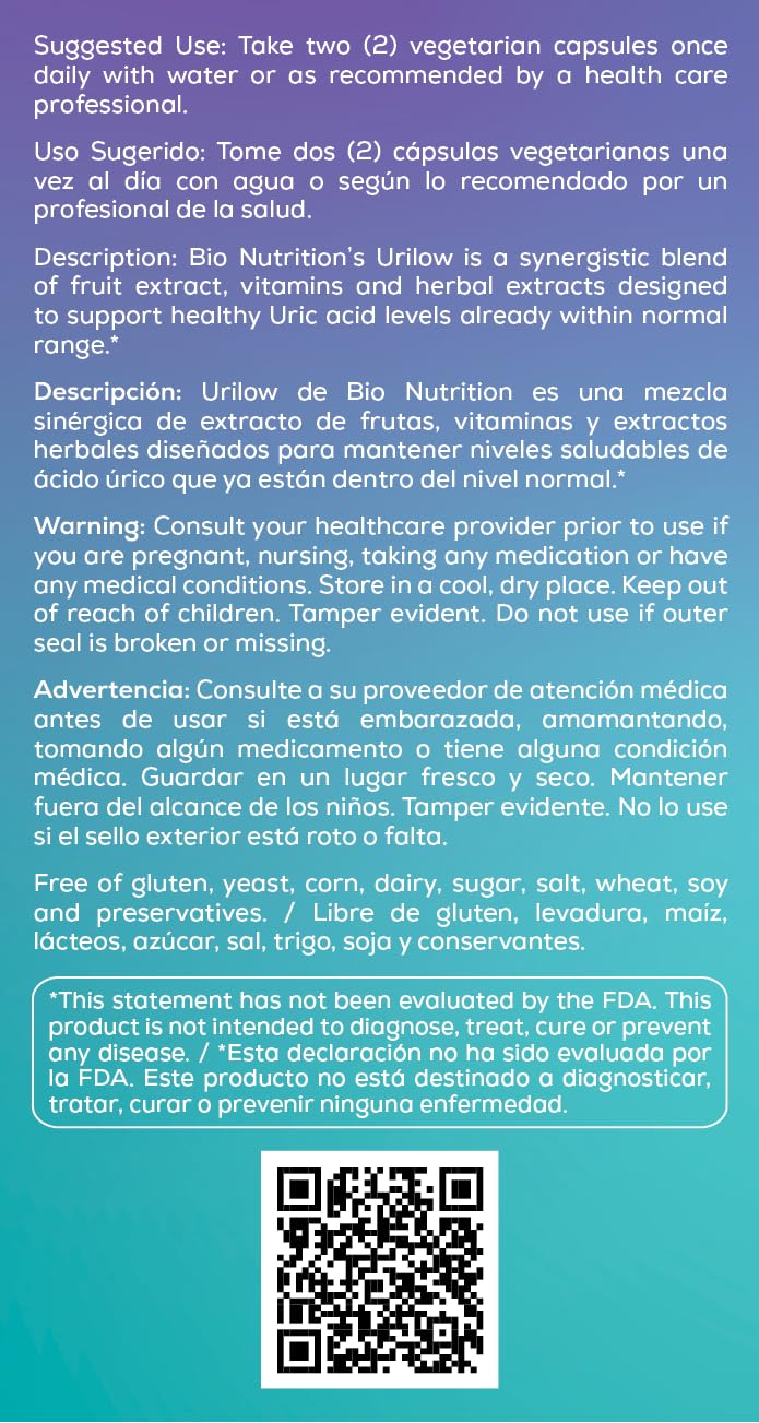 Bio Nutrition Urilow capsules closeup showing plant-based capsules.