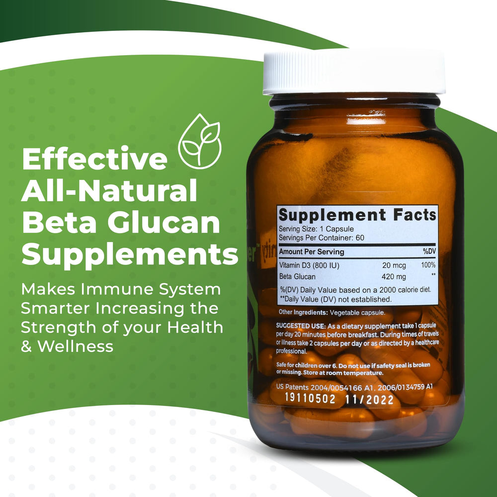 Bio Schwiiz Beta Glucan capsules on wood table showcase convenient daily dose
