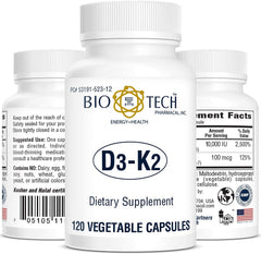 Bio-Tech D3-K2 120 VegCaps daily use image signals a simple regimen for ongoing wellness.