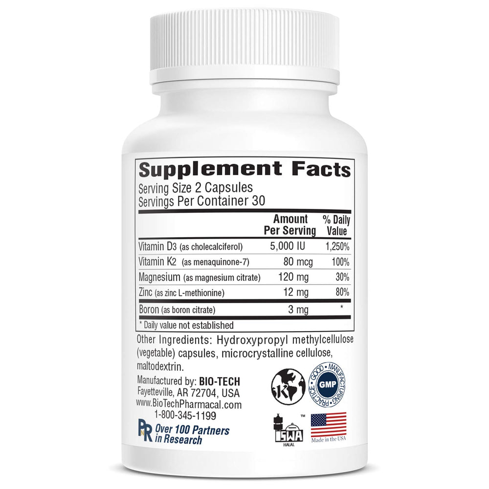 Studio scene with Bio-Tech Pharmacal D3 Plus bottle suggesting an easy wellness routine.