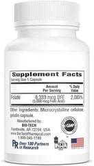 Person taking Bio-Tech Pharmacal folic acid 5mg capsules for daily supplementation.