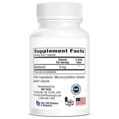 Bio-Tech Pharmacal melatonin label detail shows clear dosage information