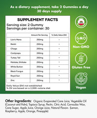 BIO VITALICA Mushroom Gummies label close-up highlighting the 10-mushroom blend
