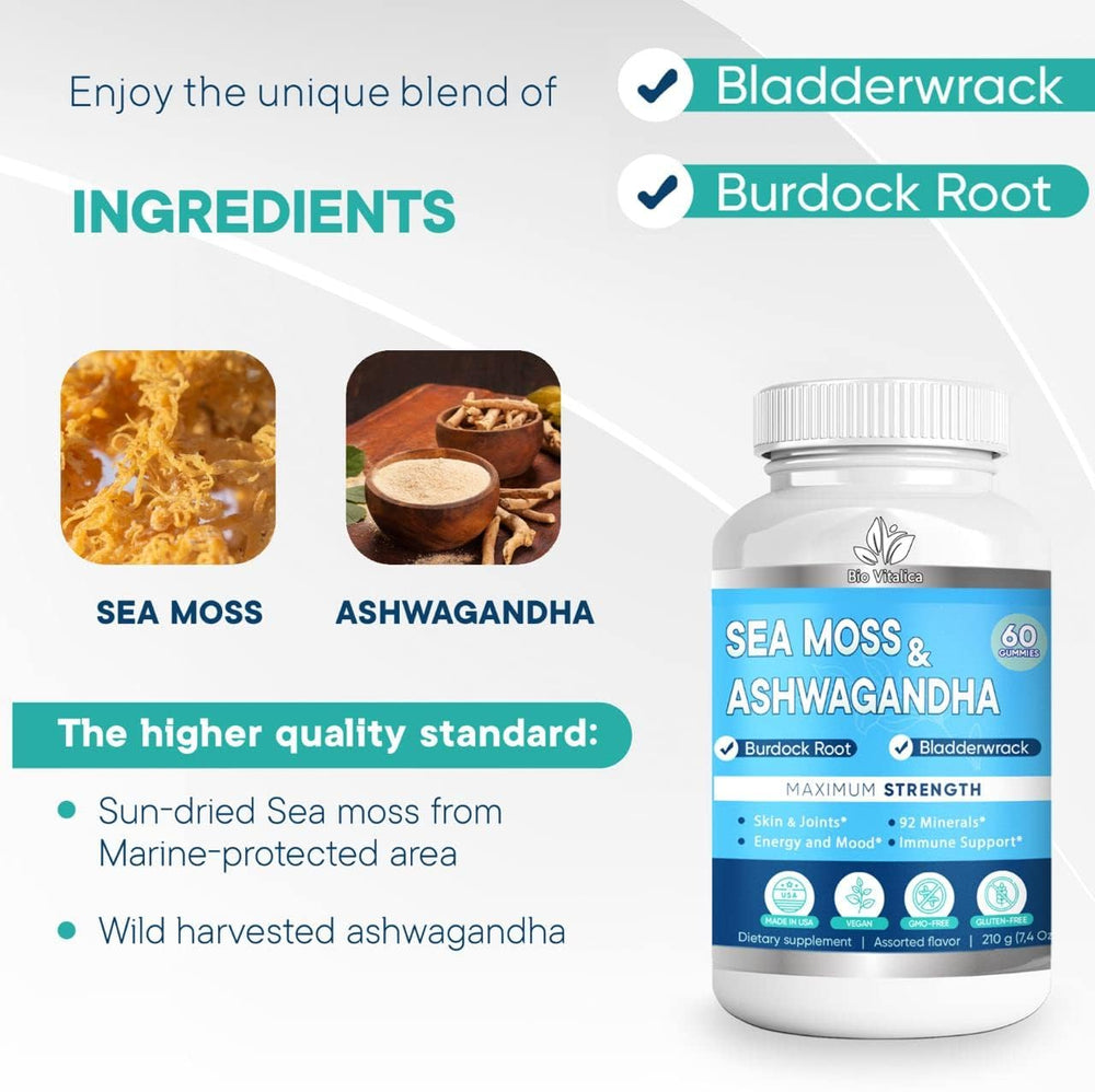 BioVitalica Sea Moss Ashwagandha Gummies closeup reveals inviting fruity taste.