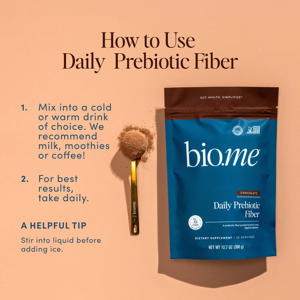 Bowl with stirred Bio.me powder showing smooth texture and mixability.