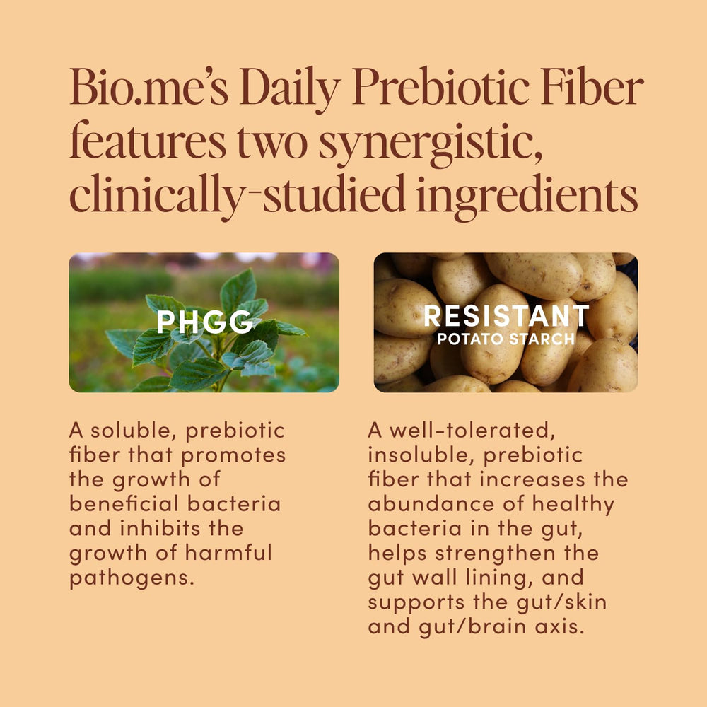 Packaging close-up of Bio.me Daily Prebiotic Fiber showing premium labeling.