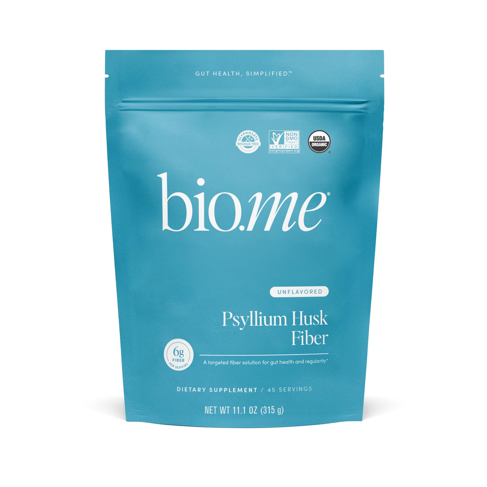 Bio.me psyllium husk fiber unflavored package, ideal for daily digestion support.