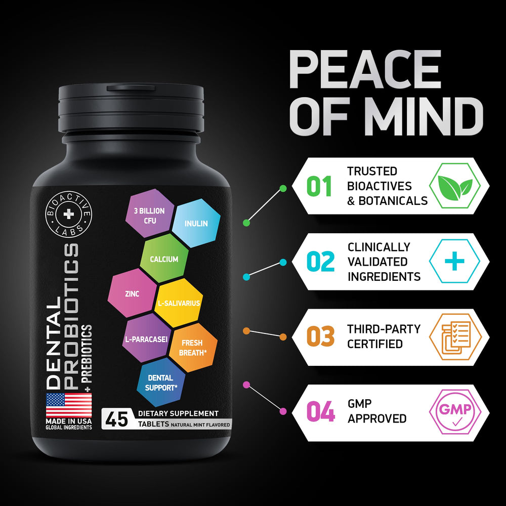 BIOACTIVE LABS probiotic tablets contributing to fresh breath potential.