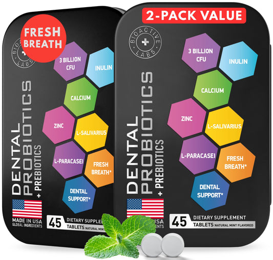 BIOACTIVE LABS dental probiotics mint tablets in bottle for fresh breath