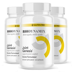BioDynamix Joint Genesis bottle front showcases daily joint support for comfort.