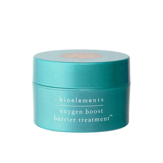 Bioelements Oxygen Boost Barrier Treatment bottle demonstrates purity and vitality.