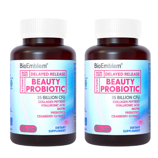 BioEmblem Beauty Probiotics for Women bottle with daily capsules for digestive balance and skin support