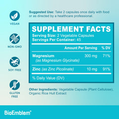 BioEmblem immune support graphic suggests zinc benefits for healthy defense mechanisms