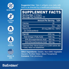 BioEmblem Omega-3 enteric-coated softgels reduce fishy burps and improve absorption