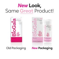 BioGaia Elactia packaging close-up highlights organic probiotic formula.