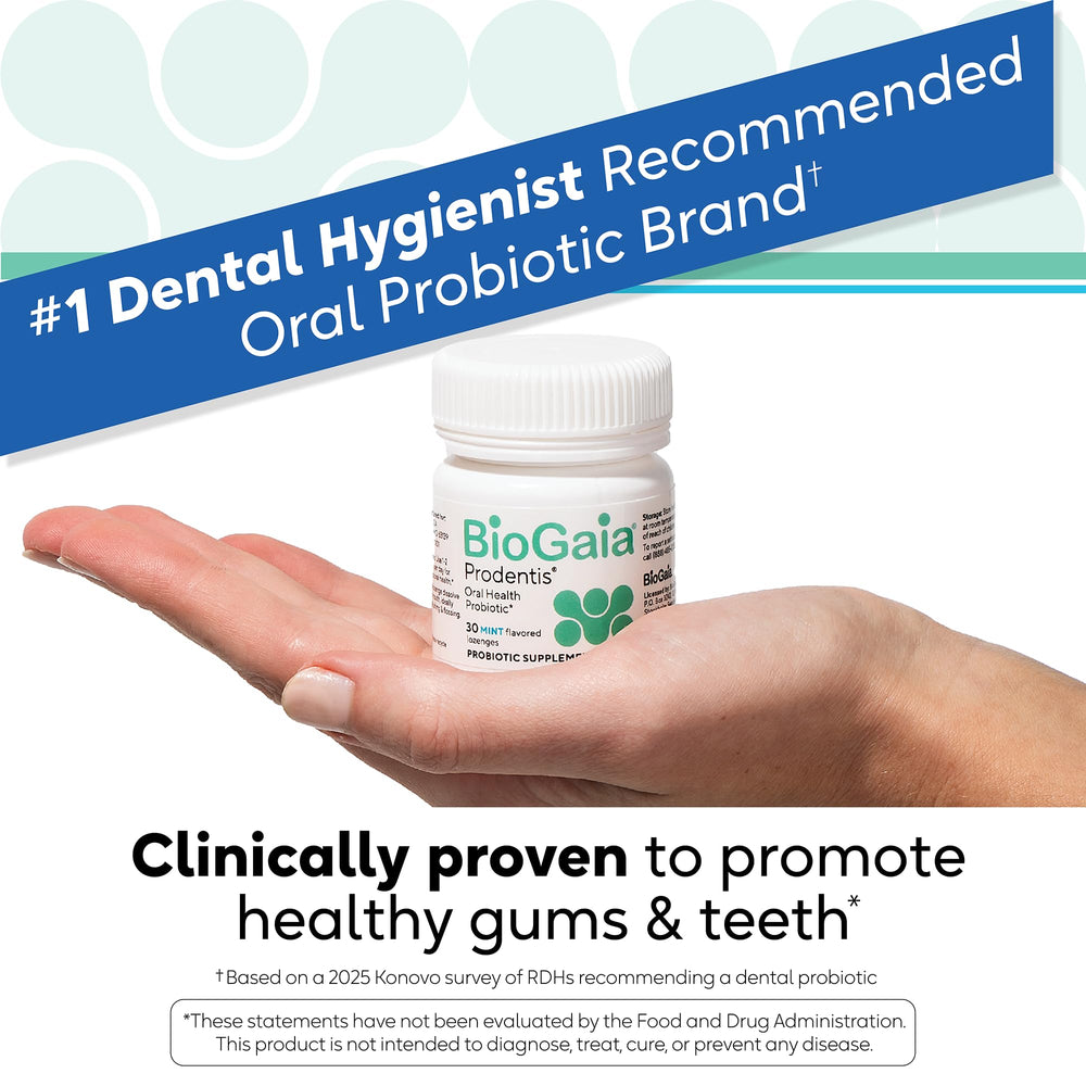 BioGaia Prodentis mint lozenges, ready for on-the-go use.