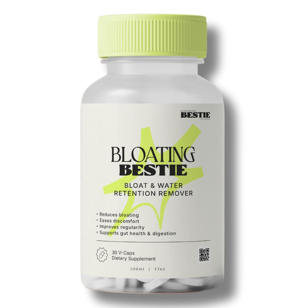 Biohacking Bestie Bloating bottle pour for easy post-meal intake and comfort.