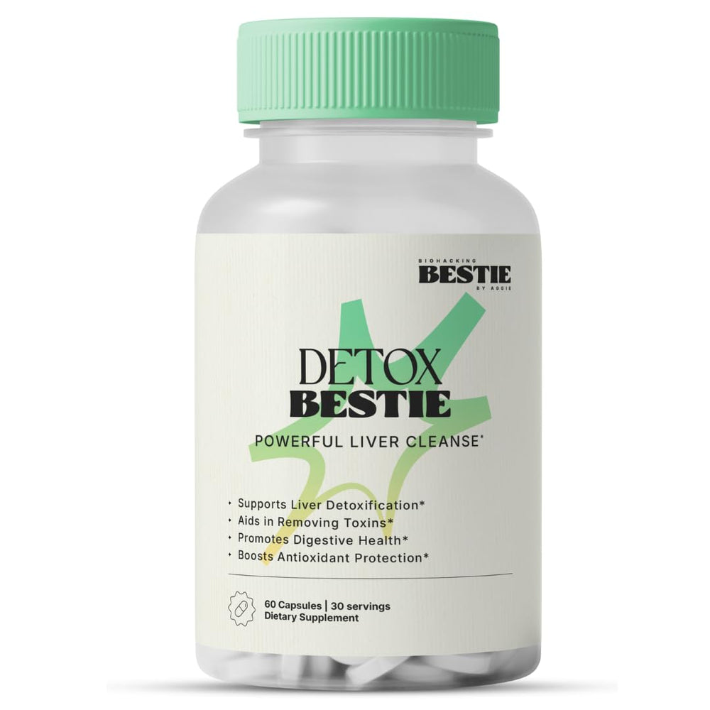 Biohacking Bestie Detox Bestie bottle displaying label for daily detox support