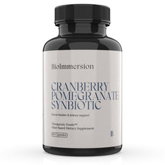 BioImmersion Cranberry Pomegranate Synbiotic bottle showing clean-label urinary wellness support