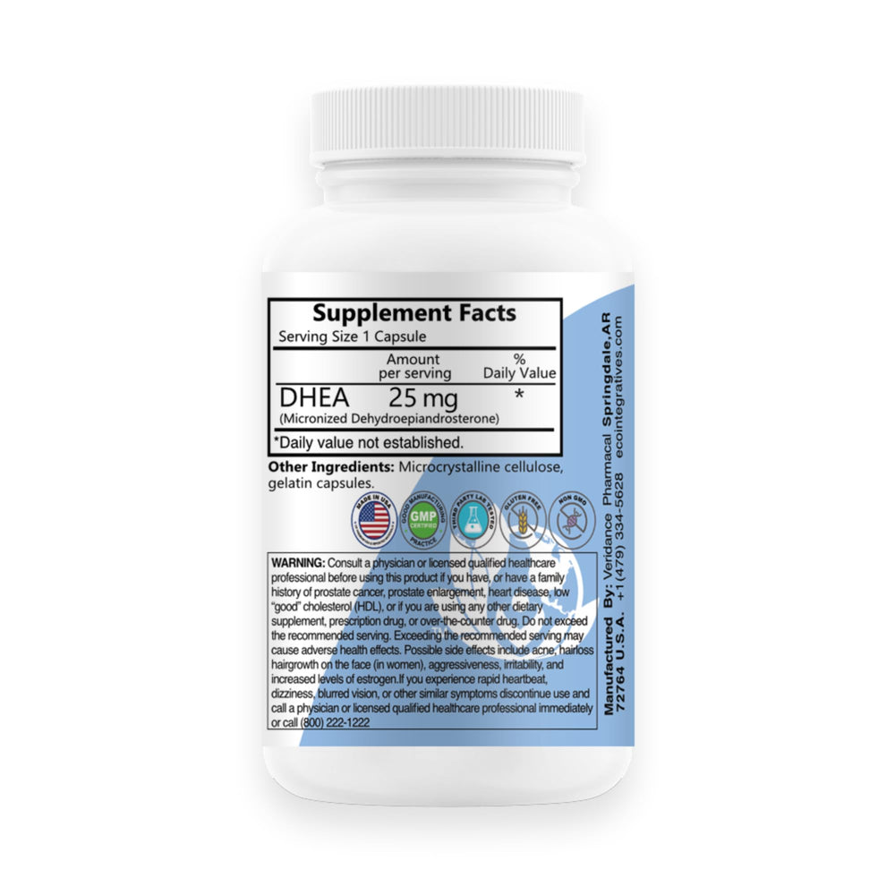 BioInnovations Pharmacal EcoIntegratives DHEA capsules close-up for micronized absorption benefits