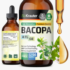BIO KRAUTER Bacopa Monnieri liquid bottle with 650 mg serving for calm focus.