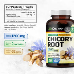 BIO KRAUTER Chicory Root powder packaging highlights non-GMO, filler-free ingredients.