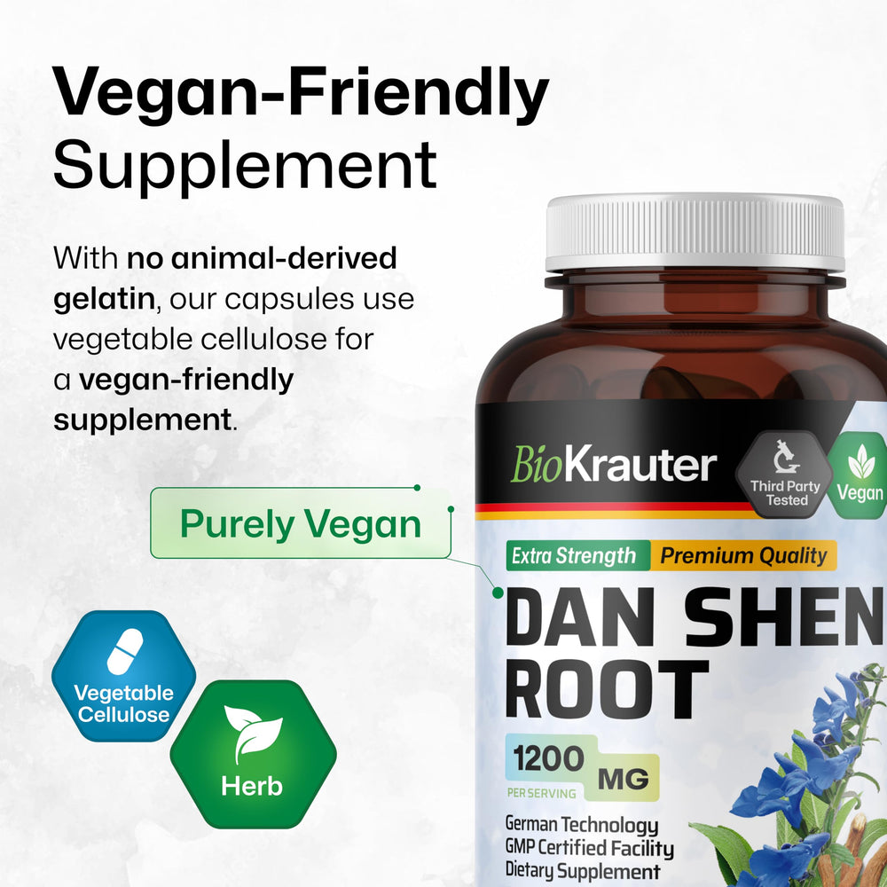 BIO KRAUTER Dan Shen root capsules label detail with 62-day supply