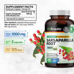 BIO KRAUTER sarsaparilla root ingredients show natural 1000 mg per capsule.
