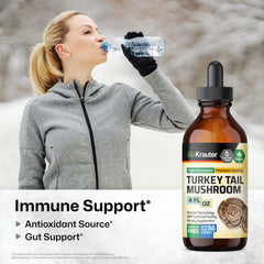 BIO KRAUTER Turkey Tail Drops pour highlights easy mixing with beverages.