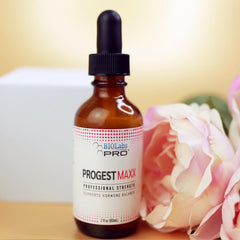 Biolabs PRO Progest MAXX oil dropper shows precise drop measurements.