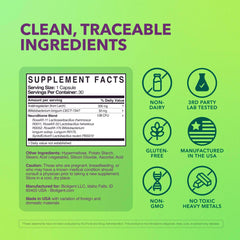 BIOLIGENT Tribiotic label closeup emphasizes non-GMO gluten-free ingredients.