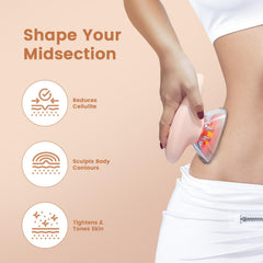 Biollor cellulite massage tool large cup in use on thigh for smoothing.