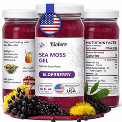 Biolore Elderberry sea moss gel in jar with premium packaging and rich texture