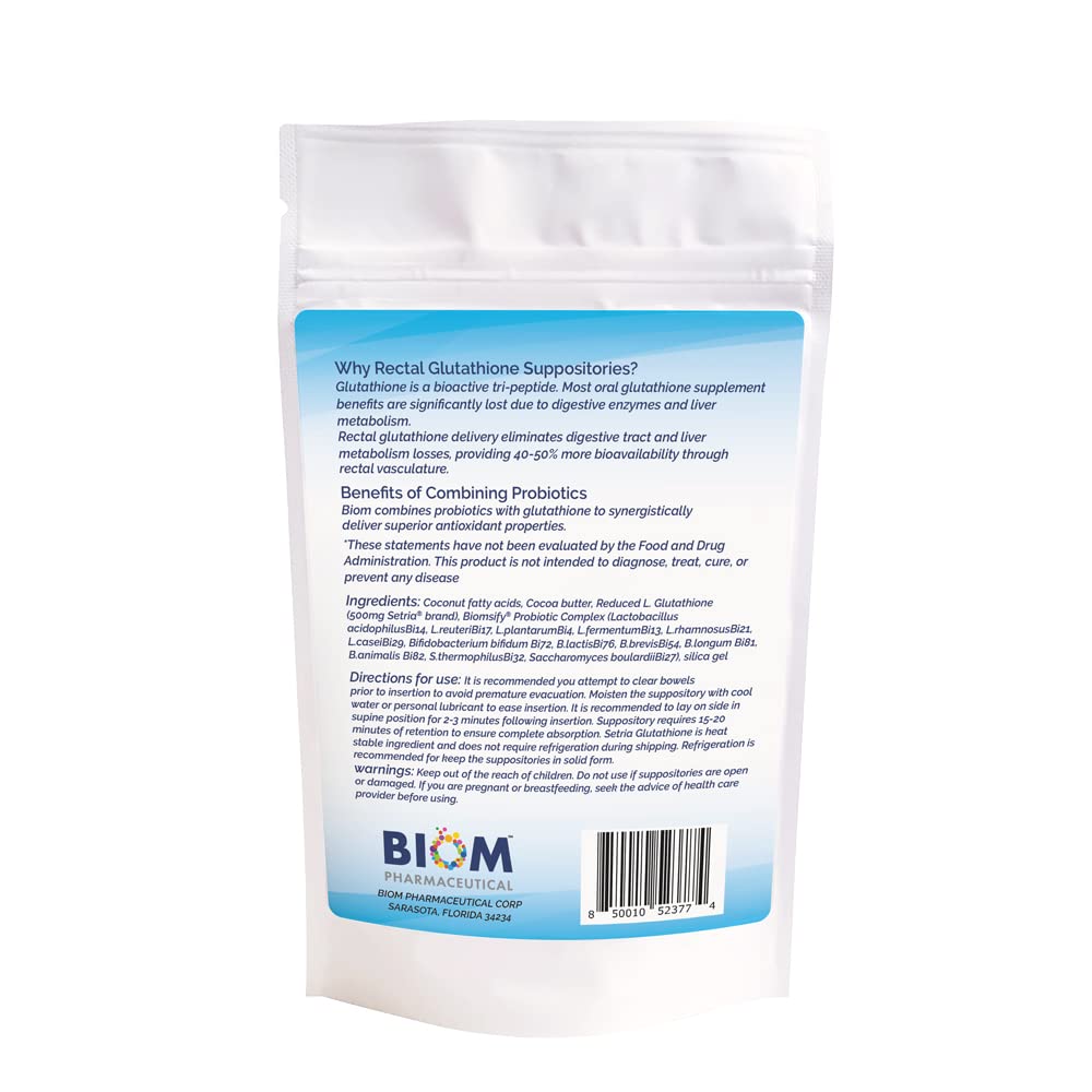 Biom Probiotics glutathione Setria suppository pack for rectal delivery and absorption