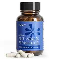 BIOMA Anti-Stress Probiotics bottle-front view for daily balance.