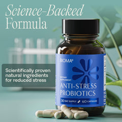 BIOMA Anti-Stress Probiotics packaging-box shown for gifting-ready wellness.