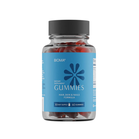 Bioma Hair, Skin & Nails Beauty Gummies packaging view for convenient daily support.