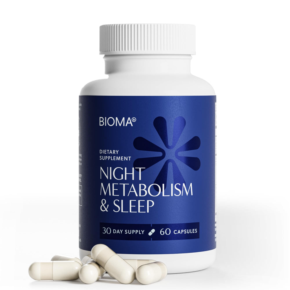 BIOMA Night Metabolism & Sleep bottle and capsules for restful nights.