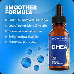 BioMatrix DHEA Liquid Drops dropper closeup shows precise dosing for personalization