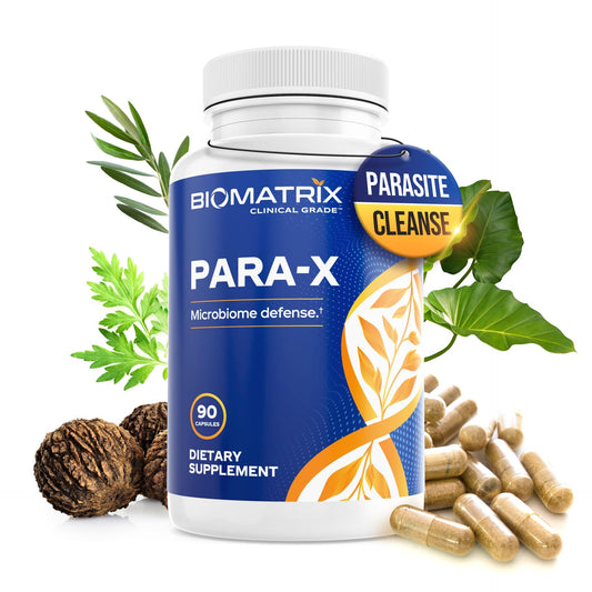 BioMatrix Para-X bottle pour illustrates easy daily use for digestive support.
