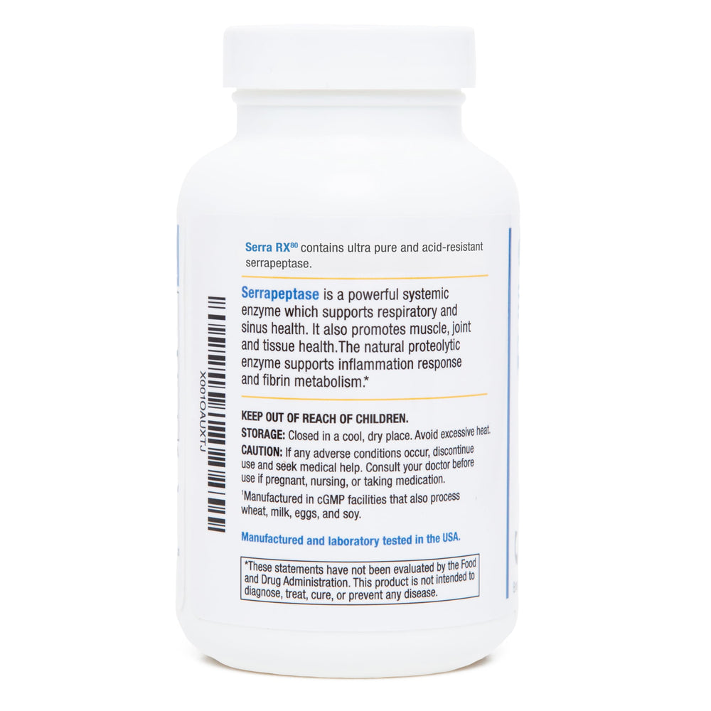 Close-up of acid resistant coating on Serra-RX label highlighting purity and safety