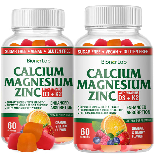 BionerLab calcium magnesium zinc gummies bottle front showcasing high potency minerals