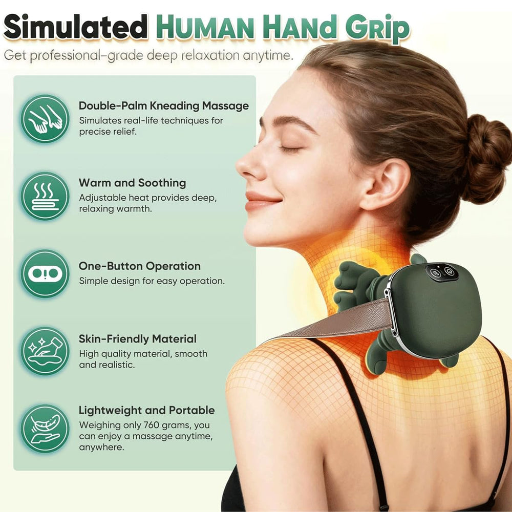 Bionic neck massager wrapped on neck demonstrates secure fit for wear.