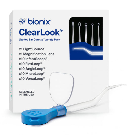 Bionix ClearLook Lighted AngleLoop curette for precise earwax removal with enhanced visibility.